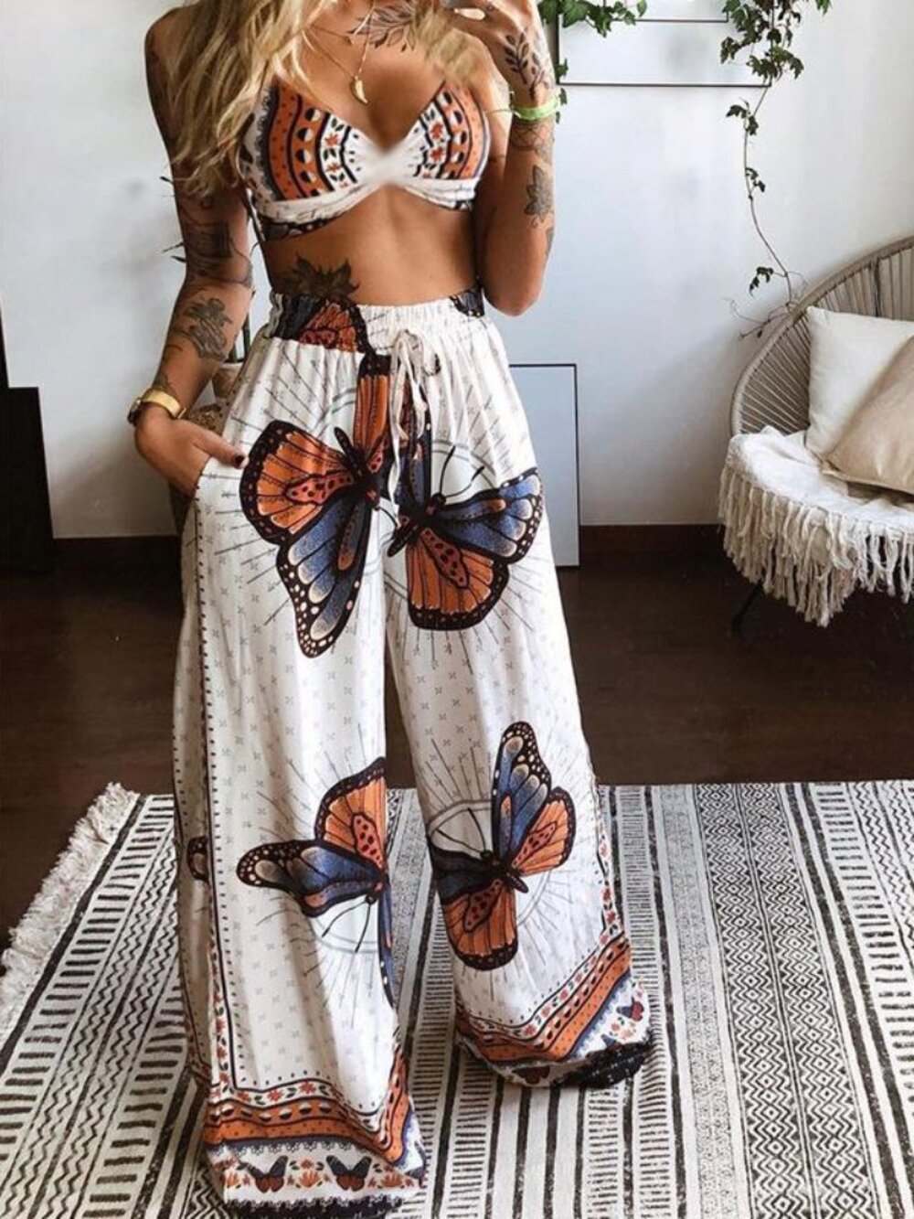 Women's Black Tube Top & Wide Leg Pants 2-Piece Set – Sleeveless Matching Outfit
